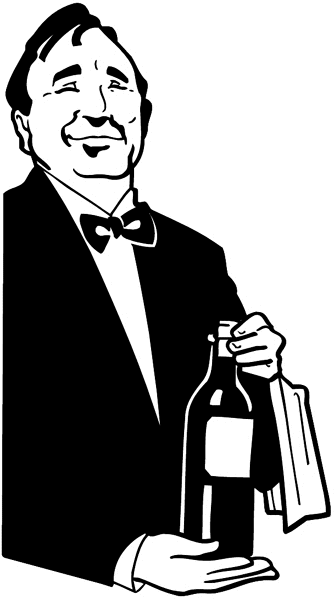 Waiter showing bottle of wine vinyl sticker. Customize on line. Restaurants Bars Hotels 079-0482